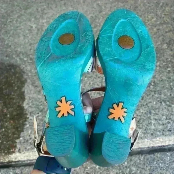 The Art Company Heel Sandals Women 7/7.5 Turquoise Rubber Sole 38 EUC Summer - Picture 8 of 10